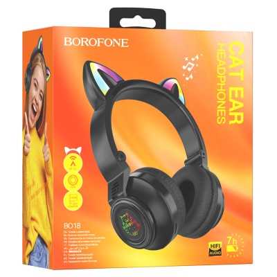 Беспроводные наушники накладные BOROFONE BO18 Cat ear, Bluetooth, черный