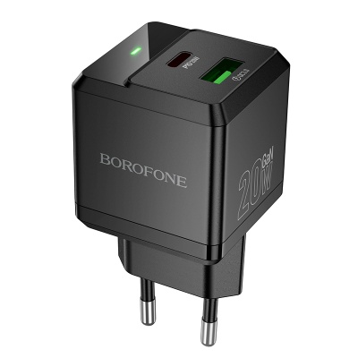 Сетевое зарядное устройство BOROFONE BN19 Intenso 1xUSB + 1xUSB-C, 3A, 20W, черный