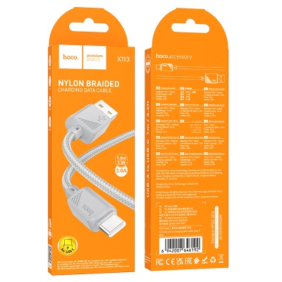 Кабель USB HOCO X113 Beneficio USB - Type-C, 3A, 1 м, серый