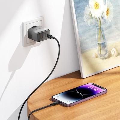 Сетевое зарядное устройство BOROFONE BN21 Lena 2xUSB-C с Кабелем Type-C - Lightning, 40W, серый металлик
