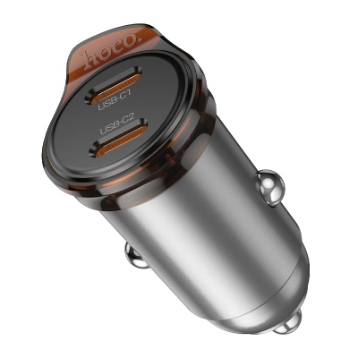 Автомобильное зарядное устройство HOCO NZ16B Rigorous, 2xUSB-C, 45W, серый металлик