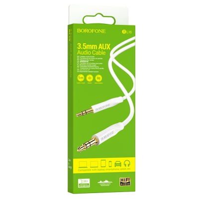Аудиокабель BOROFONE BL16 AUX Jack 3,5 (m) - Jack 3,5 (m), 1 м, белый