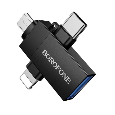 Переходник/Адаптер BOROFONE BV26D 3 в 1 Type-C (m) / Lightning (m) / Micro (m) - USB2.0 (f), черный