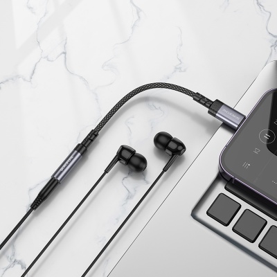 Переходник/Адаптер BOROFONE BV24 Graceful Lightning (m) - Jack 3,5 (f), 15 см, серый металлик