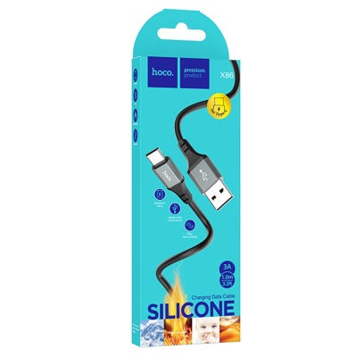Кабель USB HOCO X86 Spear silicone USB - Type-C, 3A, 1 м, черный
