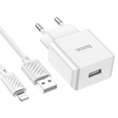 Сетевое зарядное устройство HOCO C106A 1xUSB с Кабелем USB - Lightning, 2.1A, 10.5W, белый