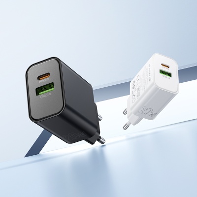 Сетевое зарядное устройство BOROFONE BA88A Navy 1xUSB + 1xUSB-C, 3A, 20W, белый