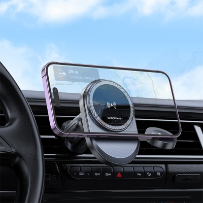 Автомобильный держатель BOROFONE BH219 Fine, магнитный с беспроводной зарядкой, 15W, на воздуховод, черный