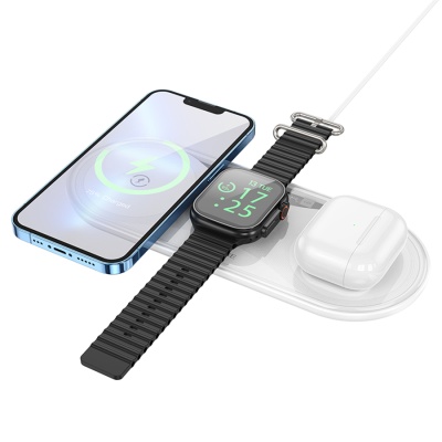 Беспроводное зарядное устройство BOROFONE BQ19 Powerful 3-in-1 для iPhone+Airpods+Apple Watch, 3A, 5W/7.5W/10W/15W, белый