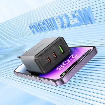 Сетевое зарядное устройство BOROFONE BN22 Lena 1xUSB + 2xUSB-C с Кабелем Type-C - Type-C, 3A, 65W, серый металлик