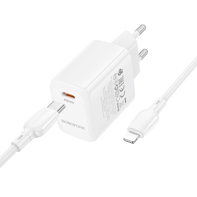 Сетевое зарядное устройство BOROFONE BN28 Fuente 1xUSB-C с Кабелем Type-C - Lightning, 30W, белый