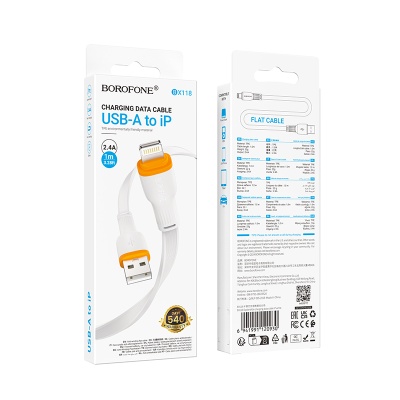Кабель USB BOROFONE BX118 Esplendido USB - Lightning, 2.4А, 1 м, белый
