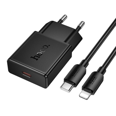 Сетевое зарядное устройство HOCO N72 Speed 1xUSB-C с Кабелем Type-C - Lightning, 20W, черный