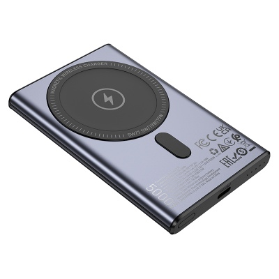 Портативный аккумулятор HOCO Q32 Bird, с беспроводной зарядкой, 20W, 5000 мА⋅ч, серый металлик