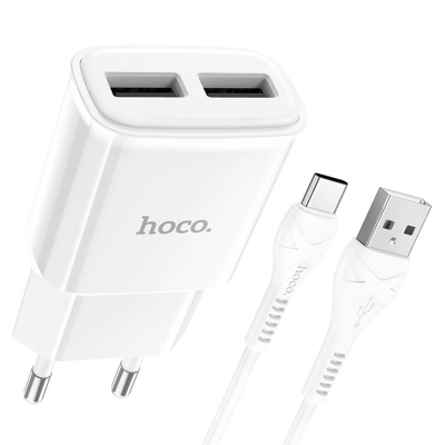 Сетевое зарядное устройство HOCO C88A Star 2xUSB с Кабелем USB - Type-C, 2.4A, 10.8W, белый