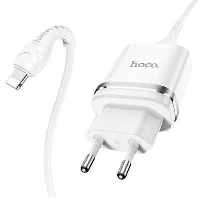 Сетевое зарядное устройство HOCO N1 Ardent 1xUSB с Кабелем USB - Lightning, 2.4A, 10.8W, белый