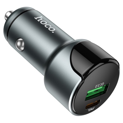 Автомобильное зарядное устройство HOCO Z42 Light, 1xUSB + 1xUSB-C, 20W, серый металлик