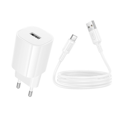 Сетевое зарядное устройство BOROFONE BA101A Pudding 1xUSB с Кабелем USB - Type-C, 2.1A, белый