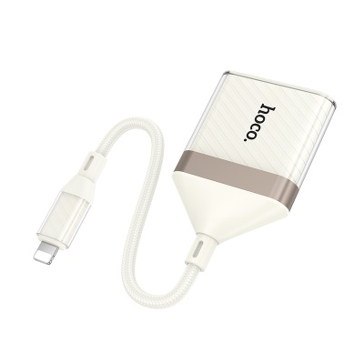 Переходник/Адаптер HOCO UA40 Card reader Lightning (m) - TF/SD, 14 см, белый