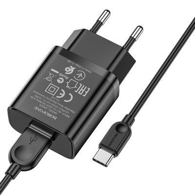 Сетевое зарядное устройство BOROFONE BA52A Gamble 1xUSB с Кабелем USB - Type-C, 2.1A, черный