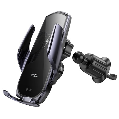 Автомобильный держатель HOCO CA202 Plus Enlightener, зажимной с беспроводной зарядкой, 15W, на воздуховод, черный