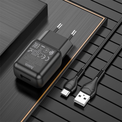 Сетевое зарядное устройство HOCO C96A 1xUSB с Кабелем USB - Type-C, 2.1A, 10W, черный