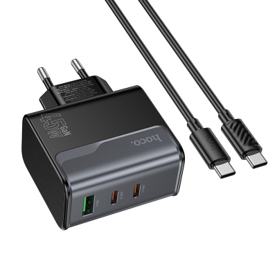 Сетевое зарядное устройство HOCO CS75A Star 1xUSB + 2xUSB-C с Кабелем Type-C - Type-C, 70W, черный