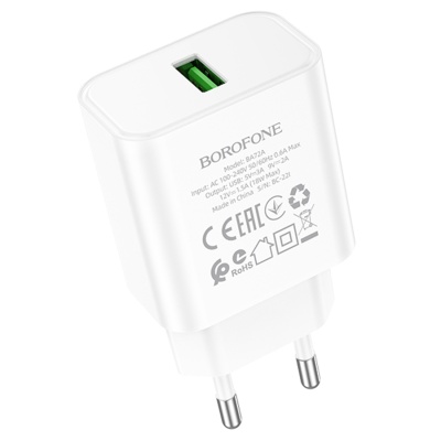 Сетевое зарядное устройство BOROFONE BA72A Spring 1xUSB, 18W, белый
