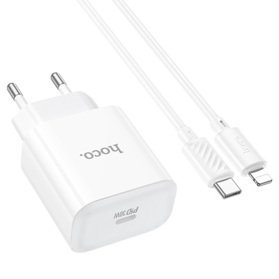 Сетевое зарядное устройство HOCO C76A Pro Majestic 1xUSB-C с Кабелем Type-C - Lightning, 30W, белый