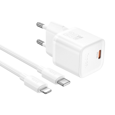Сетевое зарядное устройство HOCO N64 Ingenious 1xUSB-C с Кабелем Type-C - Lightning, 20W, белый