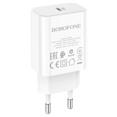 Сетевое зарядное устройство BOROFONE BA65A Single port 1xUSB-C, 20W, белый