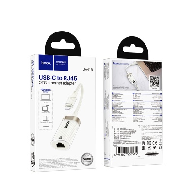 Переходник/Адаптер HOCO UA41B Crystal Type-C (m) - RJ45 (f), 15 см, белый