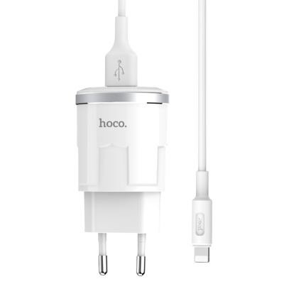 Сетевое зарядное устройство HOCO C37A Thunder 1xUSB с Кабелем USB - Lightning, 2.4A, 10.8W, белый