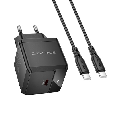 Сетевое зарядное устройство BOROFONE BN18 Intenso 1xUSB-C с Кабелем Type-C - Type-C, 20W, черный