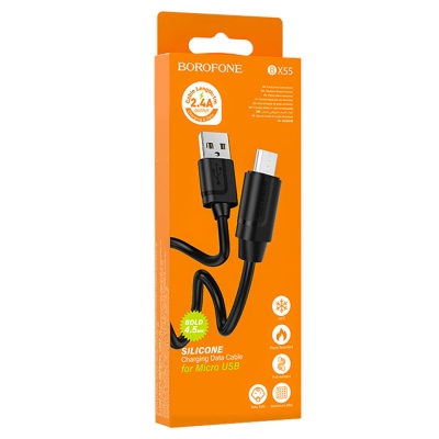 Кабель USB BOROFONE BX55 Harmony USB - MicroUSB, 2.4А, 1 м, черный