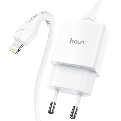 Сетевое зарядное устройство HOCO N9 Especial 1xUSB с Кабелем USB - Lightning, 2.1A, 10W, белый