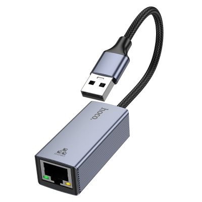 Переходник/Адаптер HOCO UA37 USB (m) - RJ45 (f), 12 см, серый металлик