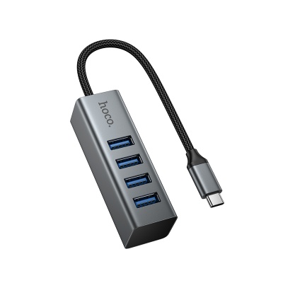 USB HUB разветвитель HOCO HB1C 4 в 1 Type-C (m) - 4xUSB3.0 (f), 1 м, серый металлик