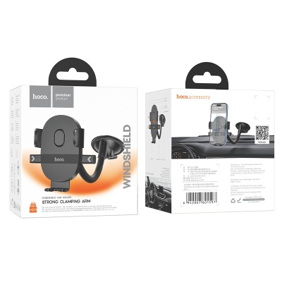 Автомобильный держатель HOCO H20 Mighty, зажимной, на приборная панель/лобовое стекло, черный