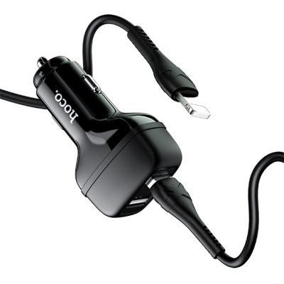 Автомобильное зарядное устройство HOCO Z36 Leader, 2xUSB с Кабелем USB - Lightning, 2.4A, черный