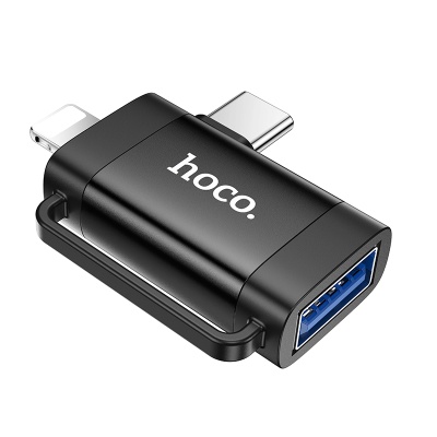 Переходник/Адаптер HOCO UA31F Type-C (m) / Lightning (m) - USB (f), черный