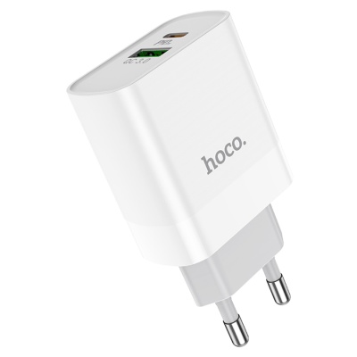 Сетевое зарядное устройство HOCO C80A Rapido 1xUSB + 1xUSB-C, 3.1A, 20W, белый