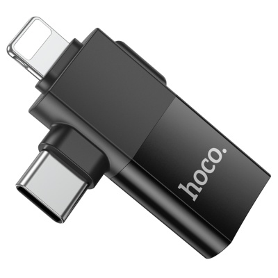 Переходник/Адаптер HOCO UA17 Type-C (m) / Lightning (m) - USB (f), черный