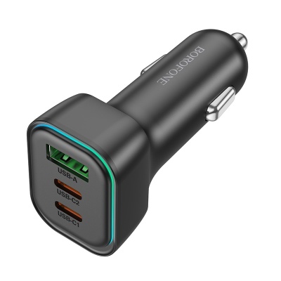 Автомобильное зарядное устройство BOROFONE BZ28C Trophie, 1xUSB + 2xUSB-C, 3A, 60W, черный