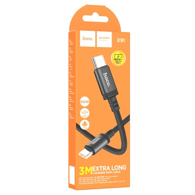 Кабель USB-C HOCO X91 Radiance Type-C - Type-C, 3A, 60W, 3 м, черный