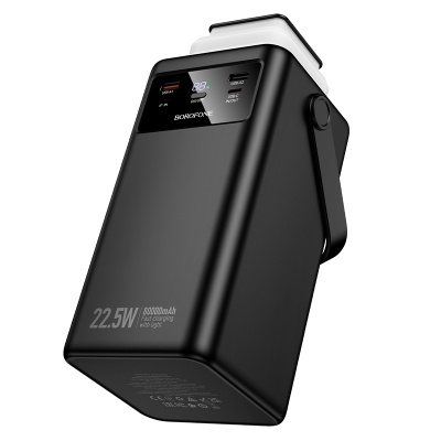 Портативный аккумулятор BOROFONE BJ65B High, встроенный кабель Lightning + Type-C + MircoUSB, 22.5W, 80000 мА⋅ч, черный
