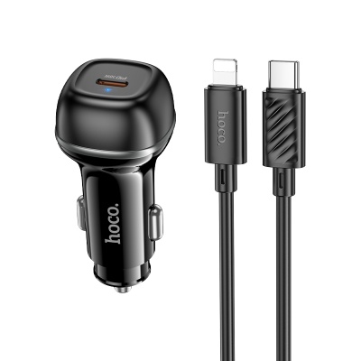 Автомобильное зарядное устройство HOCO Z58 Rank, 1xUSB-C с Кабелем Type-C - Lightning, 30W, черный