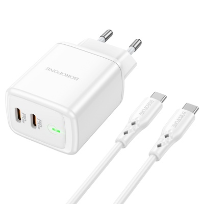 Сетевое зарядное устройство BOROFONE BN9 Reacher 2xUSB-C с Кабелем Type-C - Type-C, 35W, белый