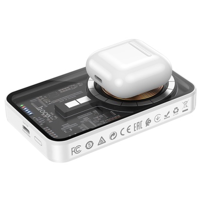 Портативный аккумулятор HOCO Q10 Transparent discovery, с беспроводной зарядкой, 2A, 5000 мА⋅ч, белый