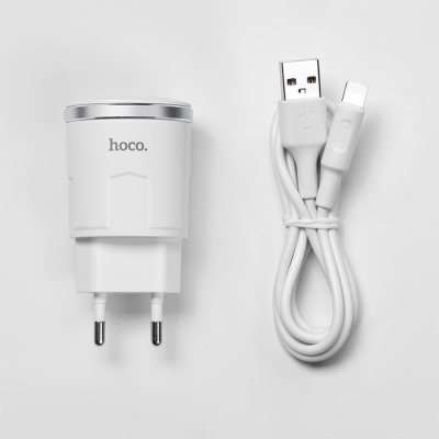 Сетевое зарядное устройство HOCO C37A Thunder 1xUSB с Кабелем USB - Lightning, 2.4A, 10.8W, белый